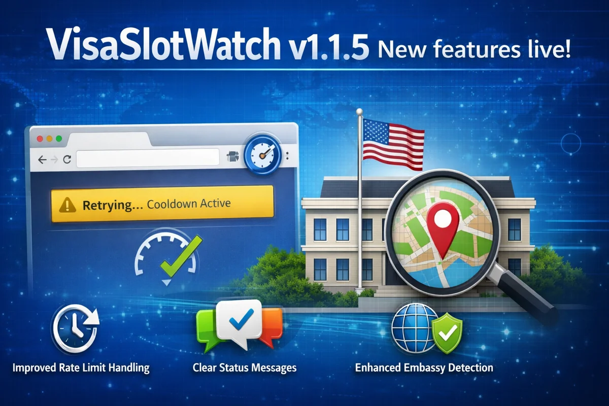 VisaSlotWatch v1.1.5 Is Live: Better Reliability, Clearer Status, Stronger Embassy Detection